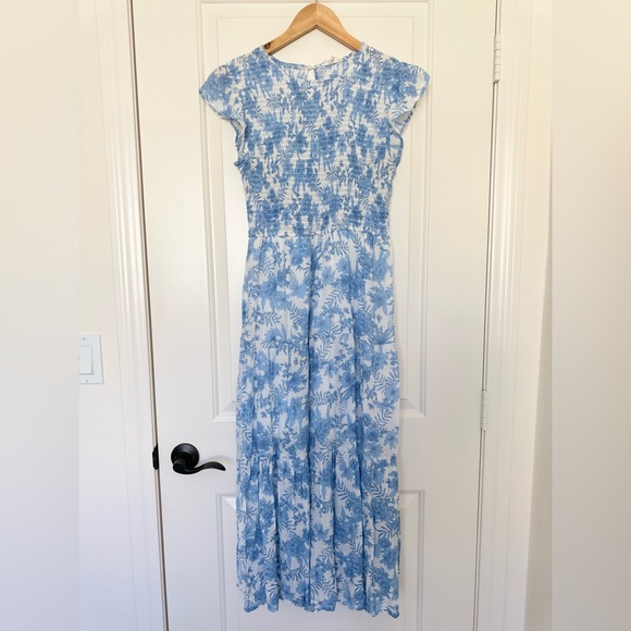 Anthropologie By the River Blue Floral Smocked Tiered Midi Dress M Cottagecore - Picture 2 of 13